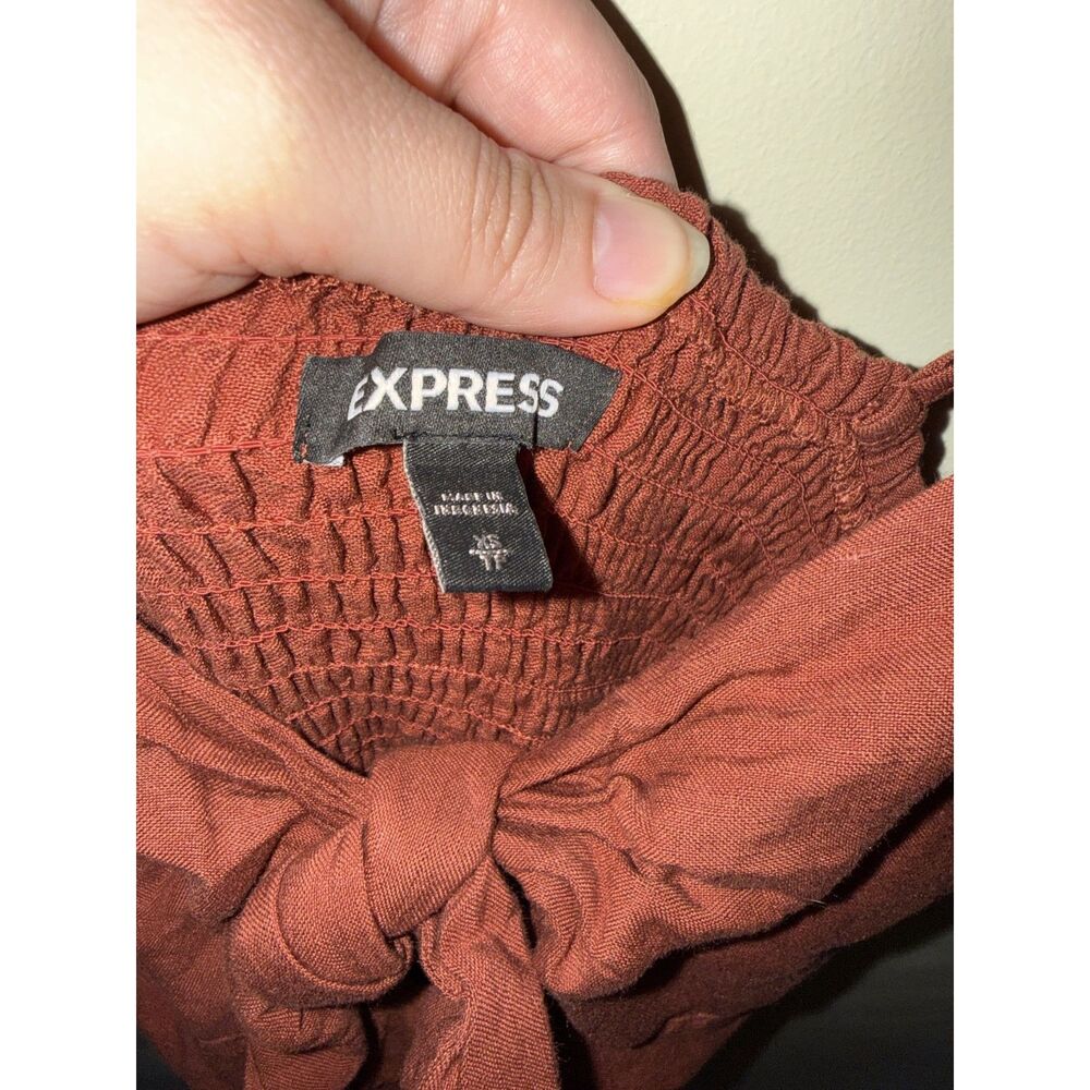 Express Linen Blend Tie Front Button Midi Dress Terracotta Rust Sz XS - Picture 3 of 9